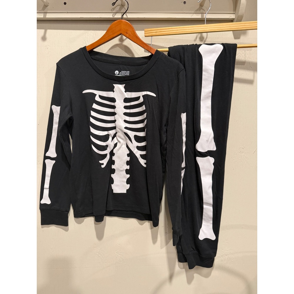 Skeleton Pajama Set Black White Long Sleeve Joggers Halloween Loungewear Medium